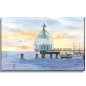 Preview: Leinwand 30 x 20 cm Keilrahmen Canvas-Leinen Folienmagnet Aquarell Maritim Kunst Druck Kunstdruck Ostsee Zingst - Tauchglocke im Sonnenuntergang - Z2