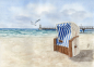 Preview: Postcard DIN-A6  Watercolor Maritime Art Print Baltic Sea - Zingst – Pier Diving Bell Beach
