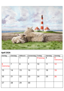 Preview: Nordseekalender Nordsee Kalender 2026 Restposten Aquarell Juist Sylt Wangerooge Helgoland Bremerhaven Borkum WHV  u.s.w.