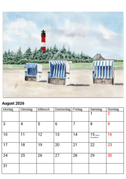 Preview: Nordseekalender Nordsee Kalender 2026 Restposten Aquarell Juist Sylt Wangerooge Helgoland Bremerhaven Borkum WHV  u.s.w.