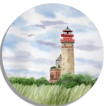 Untersetzer Glasuntersetzer rund 9,5 cm   Aquarell Maritim Kunst Druck Kunstdruck Ostsee Leuchtturm Kap Arkona