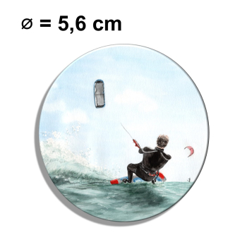 Kühlschrankmagnet m. Flaschenöffner Aquarell Maritim Kunst Druck Wellenr Dänemark Nordsee  Sylt Meer Strand - Kitesurfer  Kitesurfen