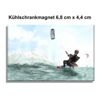 Kühlschrankmagnet Aquarell Maritim Kunst Druck Wellenr Dänemark Nordsee  Sylt Meer Strand - Kitesurfer  Kitesurfen