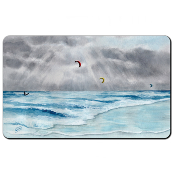 Frühstücksbrettchen Brettchen Aquarell Maritim Kunst Druck Wellenr Dänemark Nordsee  Sylt Meer Strand - Kitesurfer  Kitesurfen