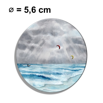Kühlschrankmagnet m. Flaschenöffner Aquarell Maritim Kunst Druck Wellenr Dänemark Nordsee  Sylt Meer Strand - Kitesurfer  Kitesurfen