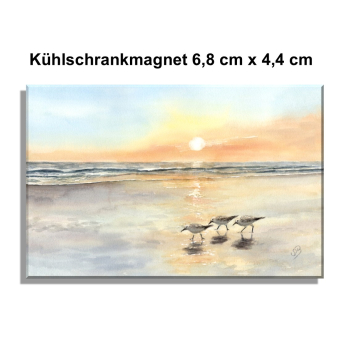 Kühlschrankmagnet Aquarell Kunst Druck Kunstdruck Vogel  Strandläufer Meer Sonnenuntergang
