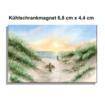 Kühlschrankmagnet  Aquarell Maritim Kunst Druck Kunstdruck Dänemark Nordsee Ostsee Düne Meer Möwe Strand