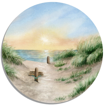 Untersetzer Glasuntersetzer rund 9,5 cm Aquarell Maritim Kunst Druck Kunstdruck Dänemark Nordsee Ostsee Düne Meer Möwe Strand