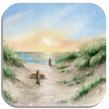 Untersetzer Glasuntersetzer 9,5 x 9,5 cm  Aquarell Maritim Kunst Druck Kunstdruck Dänemark Nordsee Ostsee Düne Meer Möwe Strand