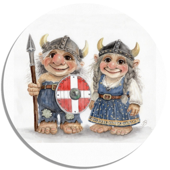 Coasters glass coasters 9,5 x  9,5 cm watercolor art print Denmark Danmark Scandinavia - Viking Pair of Trolls Troll - AL8-DK