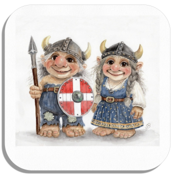 Coasters glass coasters 9,5 x  9,5 cm watercolor art print Denmark Danmark Scandinavia - Viking Pair of Trolls Troll - AL8-DK