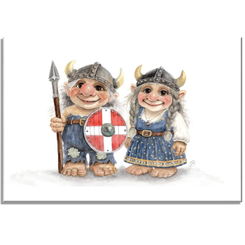 Stretcher frame canvas 30 x 20 cm linen  watercolor art print Denmark Danmark Scandinavia - Viking Pair of Trolls Troll - AL8-DK