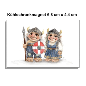 Fridge magnet watercolor art print Denmark Danmark Scandinavia - Viking Pair of Trolls Troll - AL8-DK