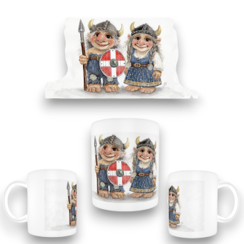 Cup Coffee Cup Mug watercolor art print Denmark Danmark Scandinavia - Viking Pair of Trolls Troll - AL8-DK