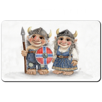 Breakfast Board  watercolor art print Norwegen Norge Norway Scandinavia - Viking Pair of Trolls Troll - AL8-NO