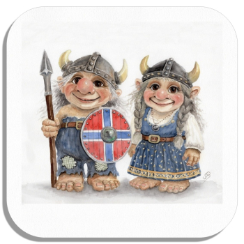 Coasters glass coasters 9,5 x  9,5 cm watercolor art print Norwegen Norge Norway Scandinavia - Viking Pair of Trolls Troll - AL8-NO