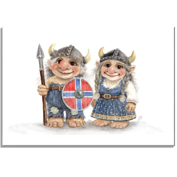 Stretcher frame canvas 30 x 20 cm linen  watercolor art print Norwegen Norge Norway Scandinavia - Viking Pair of Trolls Troll - AL8-NO