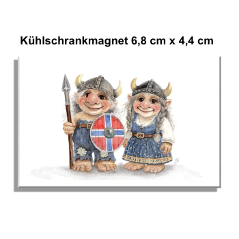 Fridge magnet watercolor art print Norwegen Norge Norway Scandinavia - Viking Pair of Trolls Troll - AL8-NO