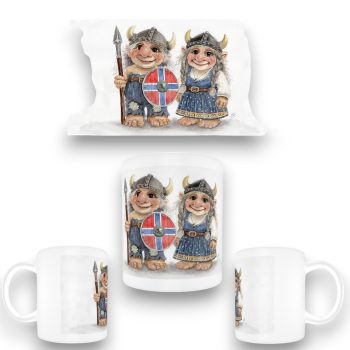Cup Coffee Cup Mug watercolor art print Norwegen Norge Norway Scandinavia - Viking Pair of Trolls Troll - AL8-NO