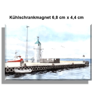 Fridge magnet watercolor maritime art print art print  Denmark Danmark Aaro - Aro - Arø - Aarø 1- Lighthouse in the harbor