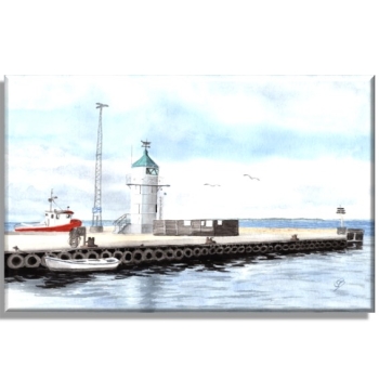 Stretcher frame canvas 30 x 20 cm linen watercolor maritime art print art print  Denmark Danmark Aaro - Aro - Arø - Aarø 1- Lighthouse in the harbor