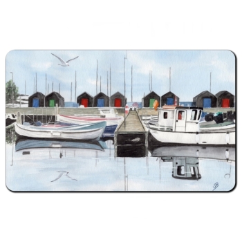 Frühstücksbrettchen Brettchen Aquarell Maritim Kunst Druck Kunstdruck  Dänemark Danmark Aaro - Aro - Arø - Aarø 2 - Boote im Hafen
