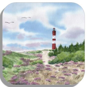 Untersetzer Glasuntersetzer 9,5 x 9,5 cm Aquarell Maritim Kunst Druck Kunstdruck Nordsee Amrum Leuchtturm Insel