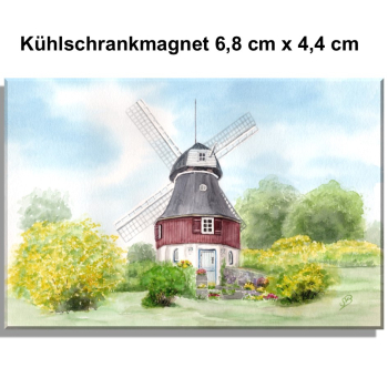 Kühlschrankmagnet Aquarell Maritim Kunst Druck Kunstdruck Nordsee Amrum Insel Amrum10 - Mühle Bertha