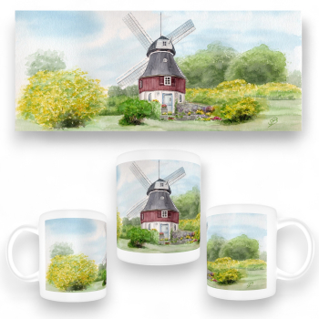 Tasse Becher Kaffeebecher Aquarell Maritim Kunst Druck Kunstdruck Nordsee Amrum Insel Amrum10 - Mühle Bertha