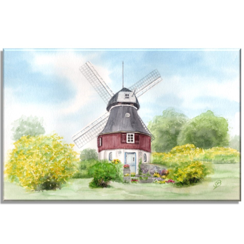 Leinwand 30 x 20 cm Keilrahmen Canvas-Leinen Aquarell Maritim Kunst Druck Kunstdruck Nordsee Amrum Insel  Amrum10 - Mühle Bertha
