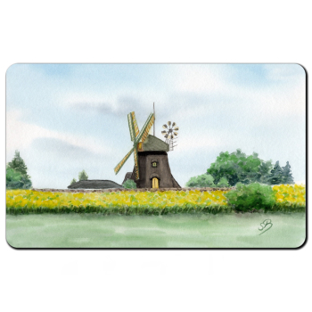 Frühstücksbrettchen Brettchen Aquarell Maritim Kunst Druck Kunstdruck Nordsee Amrum Insel  Mühle Amrum