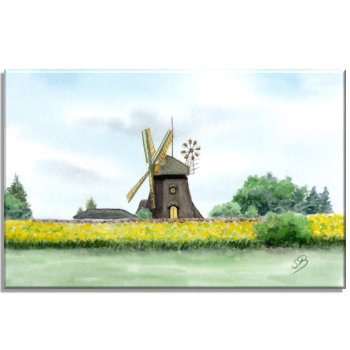 Leinwand 30 x 20 cm Keilrahmen Canvas-Leinen Aquarell Maritim Kunst Druck Kunstdruck Nordsee Amrum Insel  Mühle Amrum