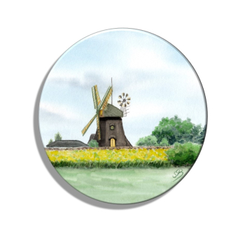 Kühlschrankmagnet m. Flaschenöffner Aquarell Maritim Kunst Druck Kunstdruck Nordsee Amrum Insel Mühle Amrum