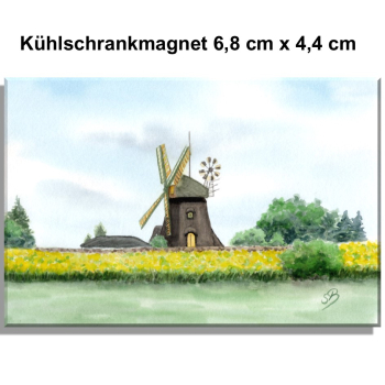 Kühlschrankmagnet Aquarell Maritim Kunst Druck Kunstdruck Nordsee Amrum Insel Mühle Amrum