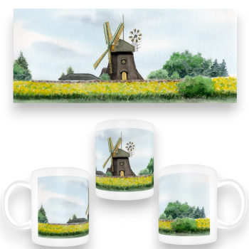 Tasse Becher Kaffeebecher Aquarell Maritim Kunst Druck Kunstdruck Nordsee Amrum Insel  Mühle Amrum
