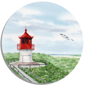 Untersetzer Glasuntersetzer rund 9,5 cm Aquarell Maritim Kunst Druck Kunstdruck Nordsee Amrum  Seezeichen  Quermarkenfeuer Sonnenuntergang - Amrum