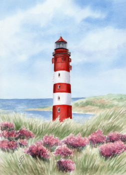 Folienmagnet Aquarell Maritim Kunst Druck Kunstdruck Nordsee Amrum Leuchtturm Insel