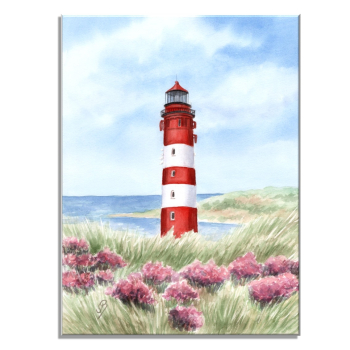 Leinwand 30 x 20 cm Keilrahmen Canvas-Leinen Aquarell Maritim Kunst Druck Kunstdruck Nordsee Amrum Leuchtturm Insel