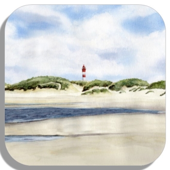 Untersetzer Glasuntersetzer 9,5 x 9,5 cm Aquarell Maritim Kunst Druck Kunstdruck Nordsee Amrum Leuchtturm Insel