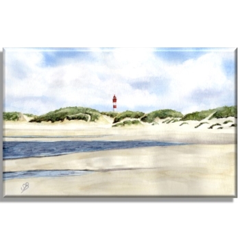 Leinwand 30 x 20 cm Keilrahmen Canvas-Leinen Aquarell Maritim Kunst Druck Kunstdruck Nordsee Amrum Leuchtturm Insel