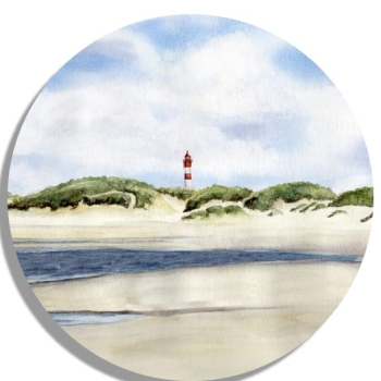 Untersetzer Glasuntersetzer rund 9,5 cm Aquarell Maritim Kunst Druck Kunstdruck Nordsee Amrum Leuchtturm Insel