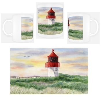 Tasse Becher Kaffeebecher Aquarell Maritim Kunst Druck Kunstdruck Nordsee Amrum  Seezeichen  Quermarkenfeuer Sonnenuntergang - Amrum4