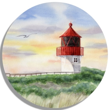 Untersetzer Glasuntersetzer rund 9,5 cm Aquarell Maritim Kunst Druck Kunstdruck Nordsee Amrum  Seezeichen  Quermarkenfeuer Sonnenuntergang - Amrum4