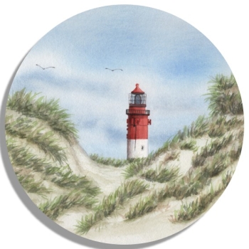 Coasters glass coasters 9,5 x  9,5 cm Watercolor Maritime Art Print North Sea Amrum Island Lighthouse dune Amrum 6
