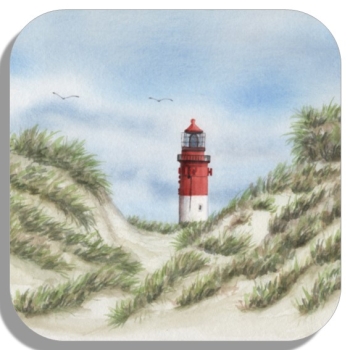 Coasters glass coasters 9,5 x  9,5 cm Watercolor Maritime Art Print North Sea Amrum Island Lighthouse dune Amrum 6