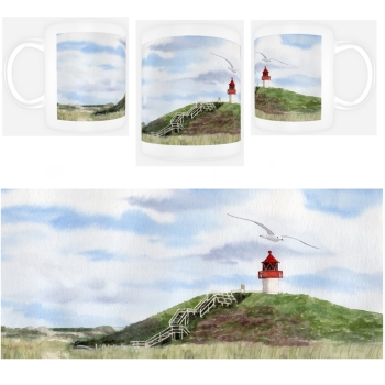 Tasse Becher Kaffeebecher Aquarell Maritim Kunst Druck Kunstdruck Nordsee Amrum  Seezeichen  Quermarkenfeuer Sonnenuntergang - Amrum4