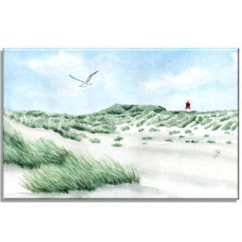Leinwand 30 x 20 cm Keilrahmen Canvas-Leinen Aquarell Maritim Kunst Druck Kunstdruck Nordsee Amrum  Seezeichen  Quermarkenfeuer Sonnenuntergang - Kniepsand - Amrum9