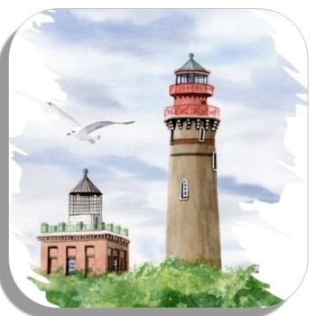 Untersetzer Glasuntersetzer 9,5 x 9,5 cm  Aquarell Maritim Kunst Druck Kunstdruck Ostsee Leuchtturm Kap Arkona