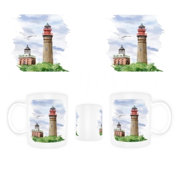 Tasse Becher Kaffeebecher Aquarell Maritim Kunst Druck Kunstdruck Ostsee Leuchtturm Kap Arkona