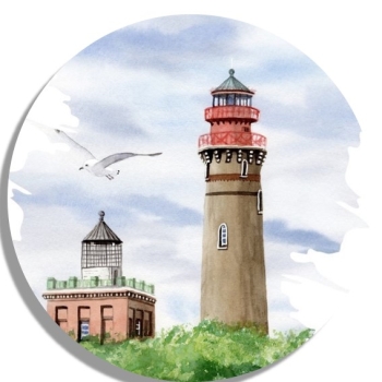 Untersetzer Glasuntersetzer rund 9,5 cm   Aquarell Maritim Kunst Druck Kunstdruck Ostsee Leuchtturm Kap Arkona
